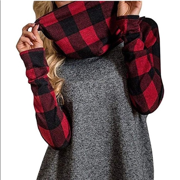 Womens Turtleneck Cowl Neck Tops Plaid Patchwork - Picture 3 of 3